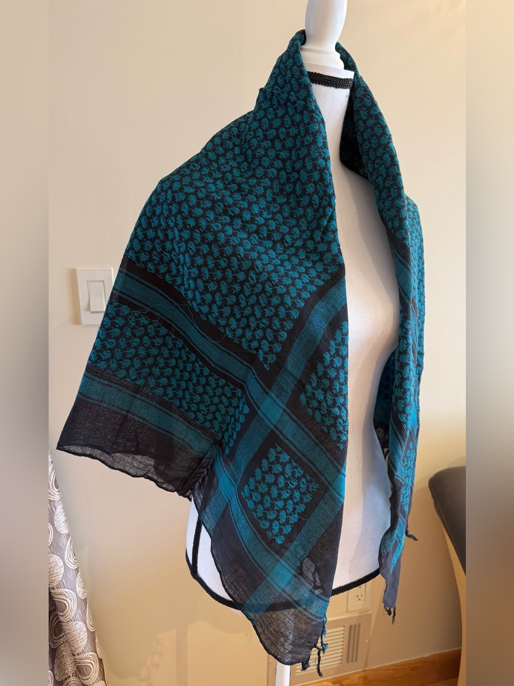 Teal and Black Patterned Scarf Wrap